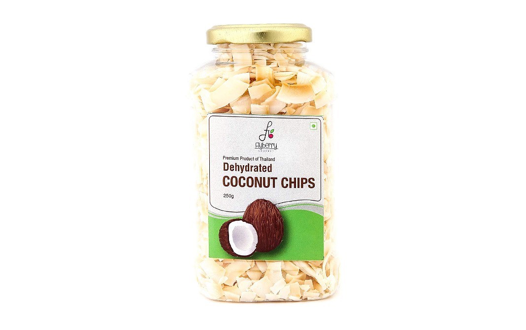 Flyberry Gourmet Dehydrated Coconut Chips    Glass Jar  250 grams